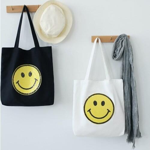 Raged Sheep New Women Student Cotton Fabric Fashion Shoulder Tote Handbag Female Cute Smiley Large Capacity Eco Shopping Bag