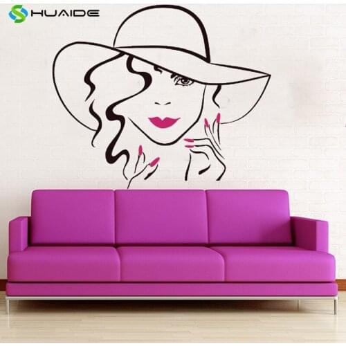 Beauty Salon Vinyl Wall Stickers Face Makeup Wall Decal Lips Eyes Vinyl Decals Girl Woman Hand Manicure Nail Home Decor A765
