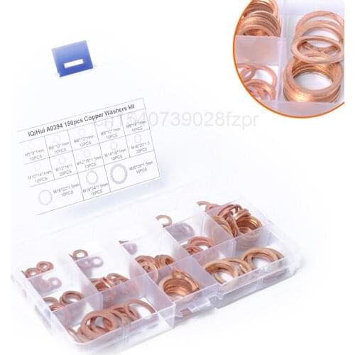 Premium Red Copper Oil Seal Gasket 1.5mm Thick O-type Flat Washer 150 Piece Combination Set