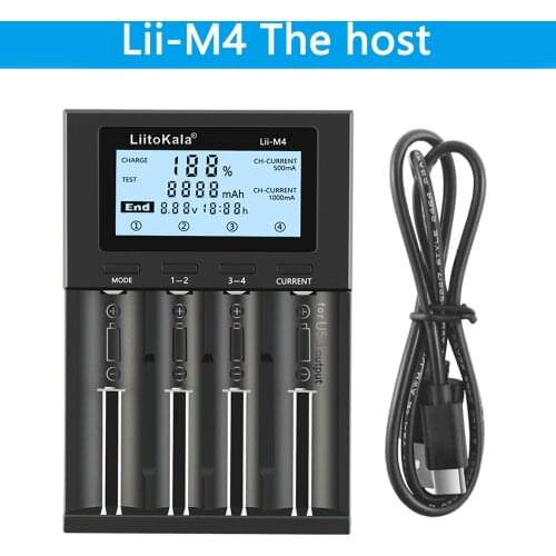 LIITOKALA LII-M4 4 Slots Battery Charger with LCD Display for 18650 26650 14500 AA AAABattery Smart Rechargeable Battery Charger