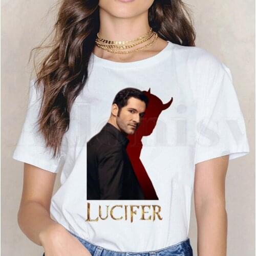 Womens T-shirt Devil Lucifer Harajuku 90S Morningstar Vintage Short Sleeve Female Tops Tees Harajuku VintageT Shirts