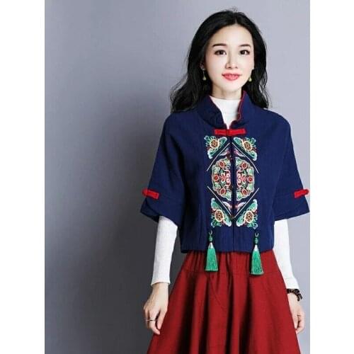 Ethnic Style Women Coat Vintage Patchwork Single Breasted Jacket Female Chinese Style Jackets Embroidery Cotton And Linen TA2112