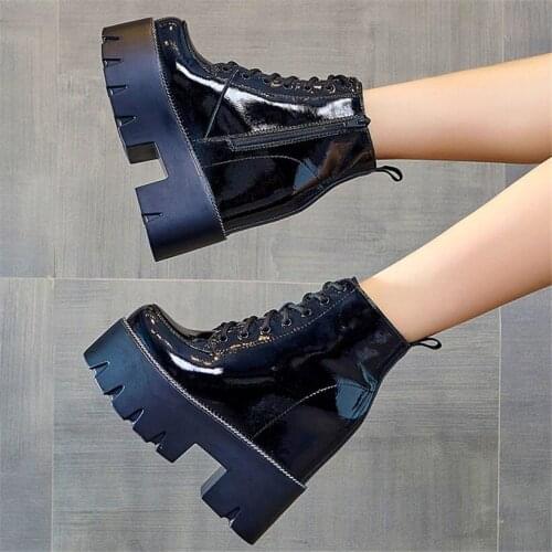 Creeper Boots Women Lace up Genuine Leather Platform Wedge Ankle Boots High Heel Round Toe Oxfords Party Pumps 34 35 36 37 38 39