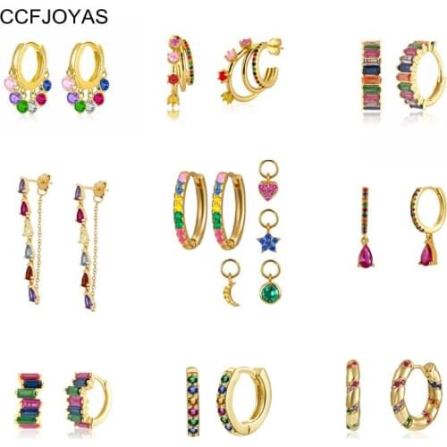 CCFJOYAS 925 Sterling Silver Rainbow CZ Zircon Earrings for Women Minimalist INS Circle Piercing Luxury Colorful Fine Jewelry