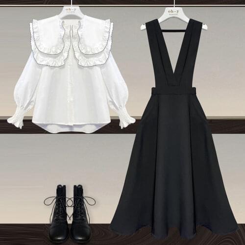 Women Plus Size Sweet Dress Suit White T Shirt Top And Strap Sundress Two Piece Set High Street Outfit Fashion Summer Clothes