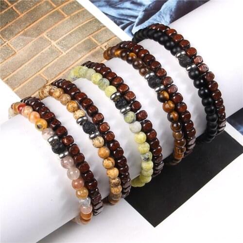 6MM Mini Natural Stone Bracelet 2Pcs/Set Women Men Couple Bangles Red Wood Black Beads Charm Bracelets Tiger Eye Agates Jewelry