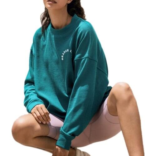 Autumn New Letter Thickening Running Top Round Neck Solid Color Lazy Style Women Sports Fitness Long-Sleeve Loose Sweater