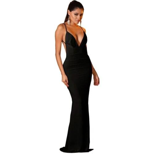 Red Black White Fit And Flare Sexy Women Summer Dress Spaghetti Strap Sleeveless Backless Long Club Wear Maxi Dresses C2461