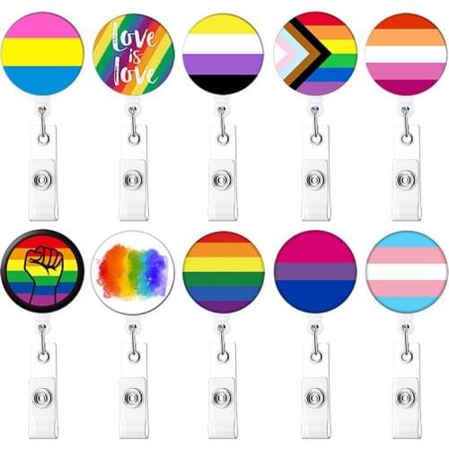 1PCS Cute Little Tag Card Holder Reel For Card Cute Lollipop rainbow Retractable Badge reel ID Card Clip ID Badge