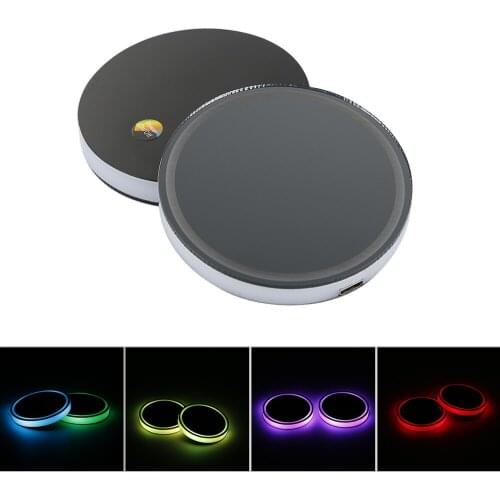 2PCS 7 Colors Car LED Light Cup Holder Bottom Pad Auto USB Ambient Light Atmosphere Lamp All Car Anti-Slip Mat Car accessories