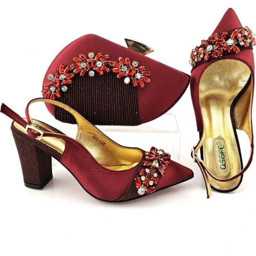 2021 Design Wine Color Elegant Mature Noble Party Banquet Lastest Special Flower Style Decoration Nigerian Women Shoes and Bag