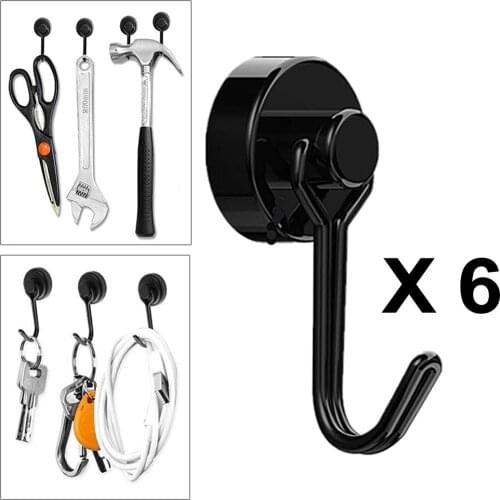 6 Pcs Strong Magnetic Hooks Heavy Duty Wall Hooks Hanger Key Coat Cup Hanging Hanger for Home Kitchen Storage Organization