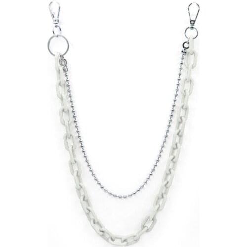 667E Punk Streetwear Biker Heavy Duty Jeans Link Pants Keychain Double Acrylic Chunky Belt Chain Wallet Chain Fashion Jewelry