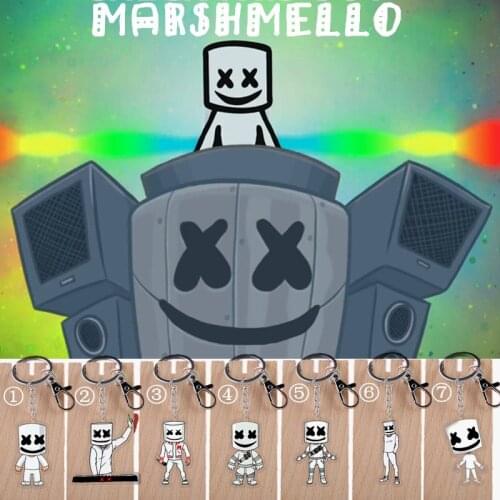 7 Styles Marshmello Keychain DJ Acrylic Keyring White X Eyes Cartoon Funny Key Chain Pendant Accessories Decoration 5cm