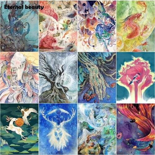 Diamond Painting Cross Stitch Kits Mythical Beast Abstract Elk and Crane Full Diamond Embroidery Round Square Diamond Mosaic