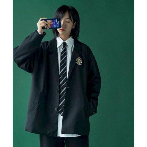 Oversized Baseball Jacket Women Coats Womens Blazer 2021 Autumn New Korean Loose Black Suit College Style French Badge JK Suit