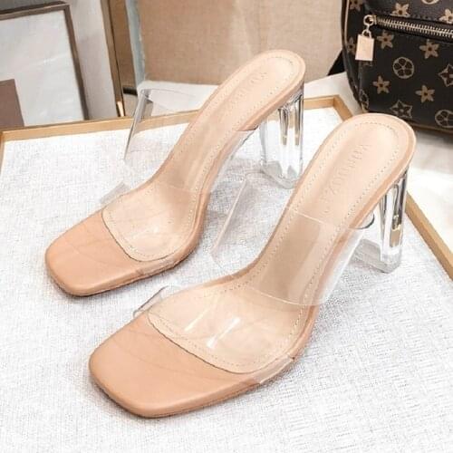 2021 Summer Fashion Transparent Ladies Sandals Hot Sale Elegant High Heels Sandals Sexy Beach Slippers Heels Flip Flops Shoes