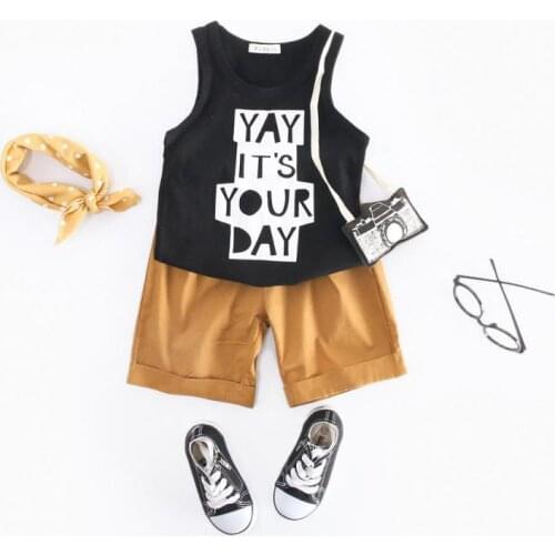 Children Boys T-shirts Pure Cotton Vest Shorts Sets Summer Korean Fashion Printing Casual Clothes Childrens Clothing Kids Suits