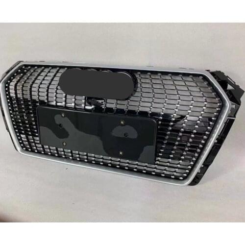 For RS4 Style Front Sport Hex Mesh Honeycomb Hood Grill Gypsophila Silver Frame Black for Audi A4/S4 B9 2017-2019