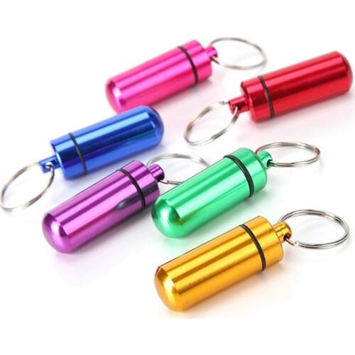 Travel Pill Box Case Bottle Tubes Portable WaterProof Mini Aluminum Keychain Tablet Storage Box Bottle Case Holder