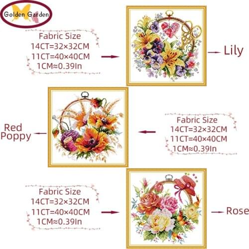 GG Flower Basket Painting Chinese Cross Stitch Embroidery Kits 11ct Printed Joy Sunday Cross Stitch Stamped Kits for Home Decor