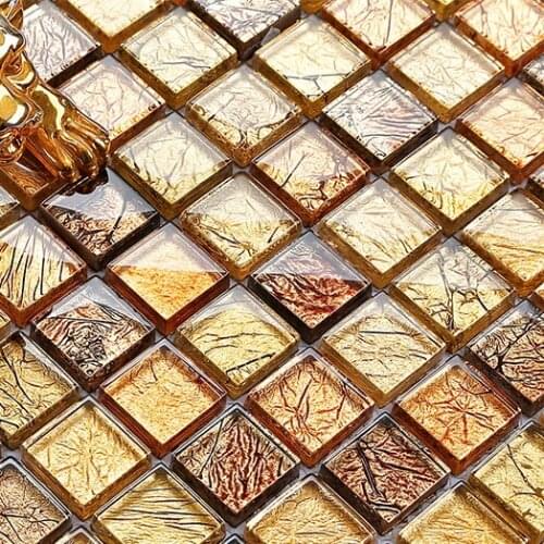 China 1"x1" gold foil glass tiles kitchen mosaic tiles A4W3CJ01