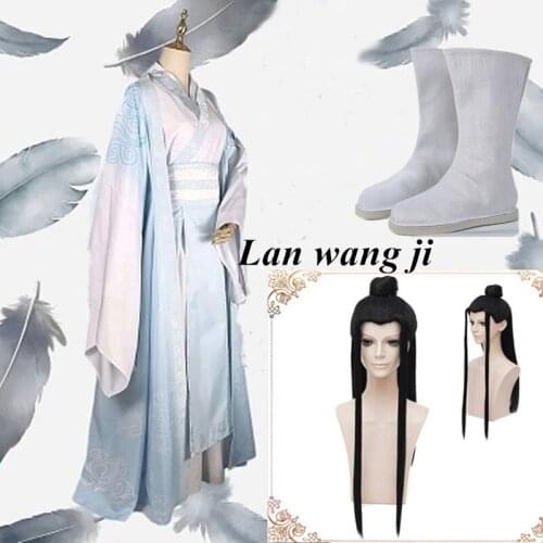 Lan Wangji Cosplay Costume Mo Dao Zu Shi Original Lan Zhan Ancient Costume Wig Wei Wuxian Yiling Patriarch costume+ wigs +boots