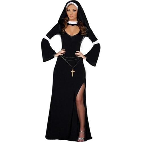 Adult Womens Halloween Long Costume Sexy Mother Superior Arabia Nun Costumes Fantasy Cosplay Costume Hoodie Fancy Maxi Dress