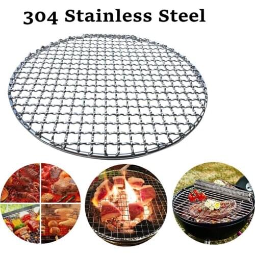Round Stainless Steel BBQ Grill Roast Mesh Net Non-stick Barbecue Baking Pan Outdoor Camping Barbecue Rack BBQ Kitchen Tools