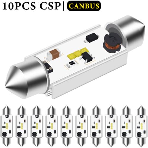 10PC CANBUS C5W Festoon 12V-24V 2020 New CSP Car LED Blub 31/36/39/41mm Car Interior Dome Lamp License Plate Reading Light White