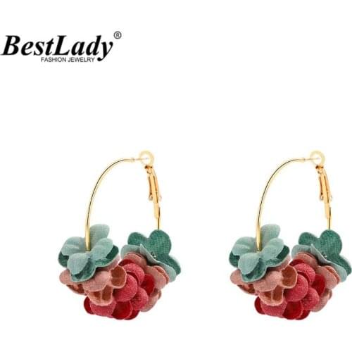 Best Lady Korean Cute Flower Hoop Earrings for Women Ethnic Lace Colorful Plant Big Round Pendant Earrings Holiday Jewelry Gifts