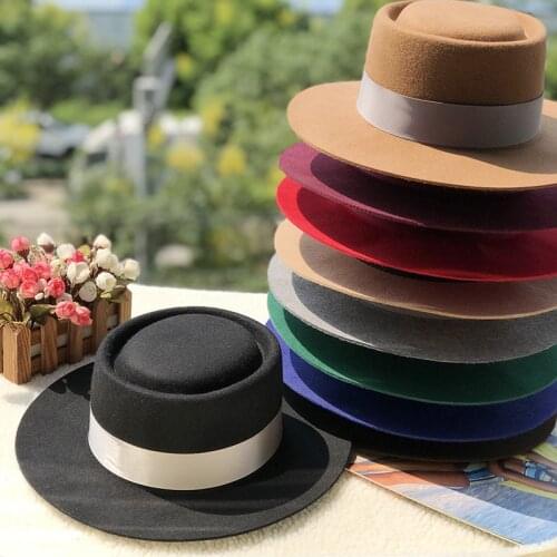 01911-fcm368 British Style wool ring flat fedoras cap men women panama jazz hat