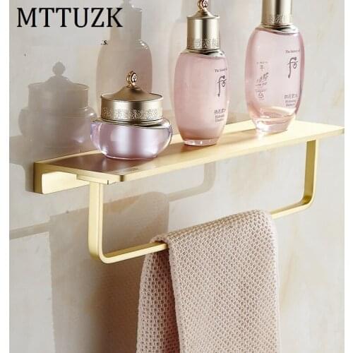 MTTUZK Solid Brass Brush Gold Bathroom shelf Bathroom Cosmetic Countertop Bathroom Shelves With Towel Bar Bathroom Accessories