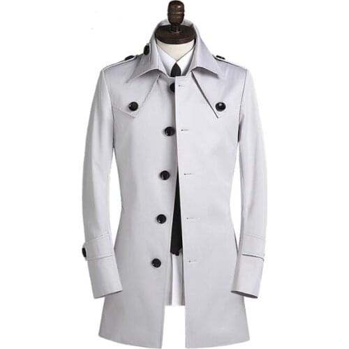 Mens trench coats grey man Single breasted coat men clothes spring autumn fashion slim overcoat long sleeve 2020 new designer