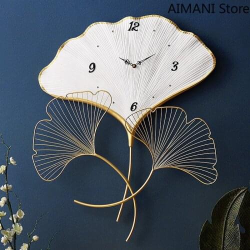 New Chinese Ginkgo Leaf Wall Clock Living Room Home Light Luxury Fashion Clock Personality Simple Art Creative Clock Modern