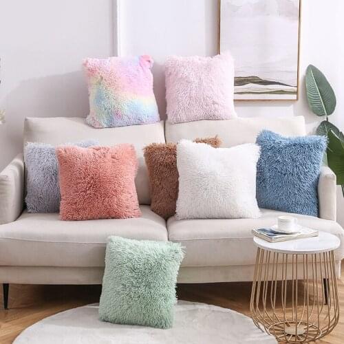Solid Plush Pillow Covers Grey Pink Cushion Cover 40x40 Decorative Sofa Cushions Throw Pillows Living Room Home Decor Pillowcase