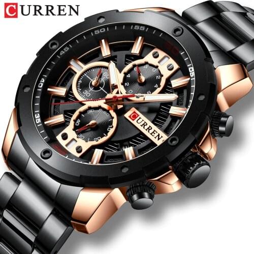 CURREN Sport Quartz Mens Watch New Luxury Fashion Stainless Steel Wristwatches Chronograph Watches for Male Clock Reloj Hombres