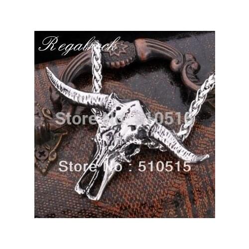 Regalrock Hot Bison Buffalo La Brea Tar Pits Bull Head Skull Necklace