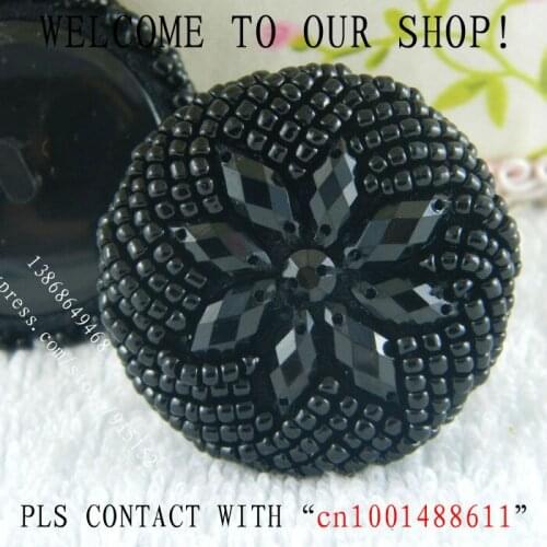 Plastic Hand made Pretty Beads Button, Black Shank Diamand Button 36MM Decorative coat dress bag shoes 5 Pcs/lot Free shipping