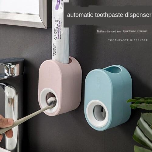 Plastic Wall Mounted Toothbrush Holder Automatic Toothpaste Dispenser Toothbrush Storage For Toilet Bathroom Accessories