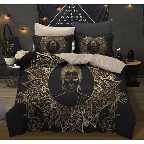 BEST.WENSD 3D Buddha statue bedding set black quilt cover sets with pillowcases bed comforter bedding sets Queen king bed cover