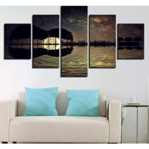 HD Home Decoration Room Poster 5 Panel Guitar Music Seaview Wall Art Pictures Printed Abstract Cuadros Painting Canvas Frame