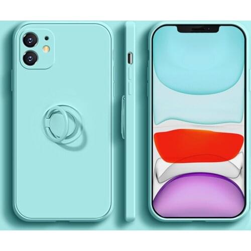 Luxury Square Liquid Silicone Ring Holder Soft Case For iPhone 12 mini 11 Pro Max mini X XS XR 8 7 Plus Camera Protection Cover