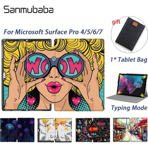 Sanmubaba Case For Microsoft Surface Pro 4 5 6 7 12.3 inch Tablet PU Leather Magnetic Flip Stand funda Folio Protective Shell