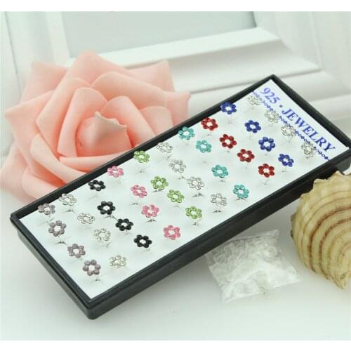 40ps/combo Free shipping jewelry Color crystal hollow-out the plum flower earrings The plum blossom silver earrings