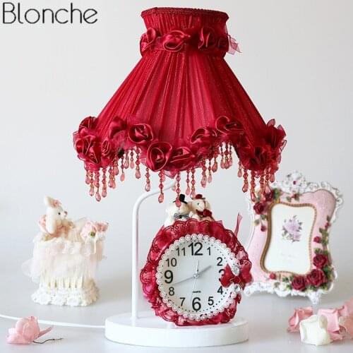Modern Clock Red Table Lamp for Bedroom Bedside Wedding Decor Nordic Led Dimming Stand Reading Desk Light Home Lighting Fixtures