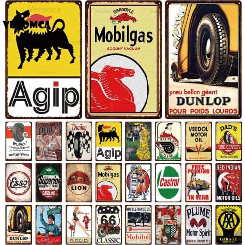 Vintage Metal Tin Signs Retro Garage Rules Gas Oil Bar Rustic Pin Up Bar Dunlop Metal Gas Oil Art Poster Home Wall Stickers