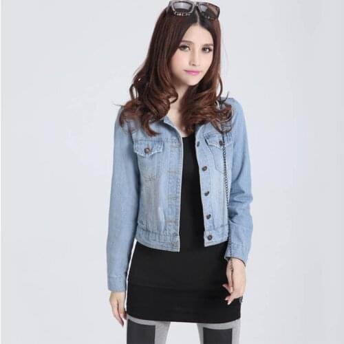 Plus size womens jacket spring autumn new fashion Korean loose student long-sleeved Tops short denim jackets female overcoat