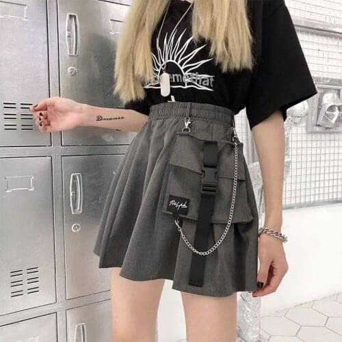 Japanese Streetwear Tooling Half-length Pleated Women Skirt Hip Hop Black Short Skirt Fashion High Waist Harajuku Women Skirts