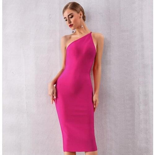 New Celebrity Party Bodycon Bandage Dress Women Sleeveless One-Shoulder Sexy Night Out Backless Dress Women Vestidos Wholesale